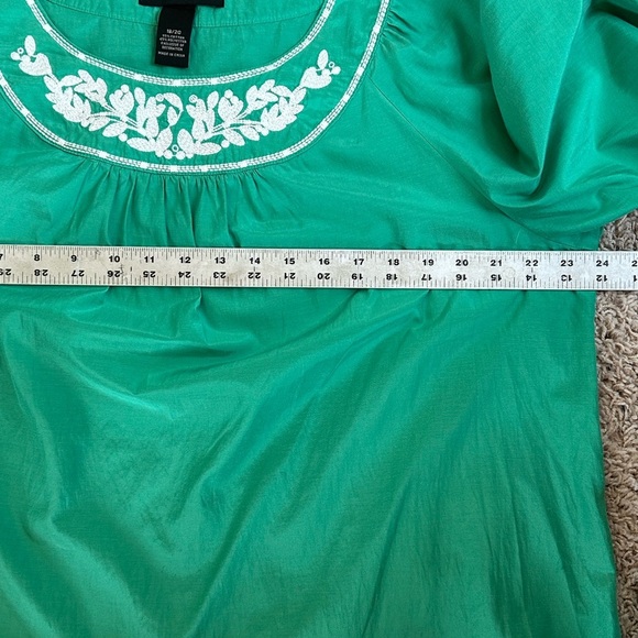Lane Bryant Kelly Green & White Embroidered Puff Sleeve Boho Blouse Sz 18/20 - Picture 10 of 11